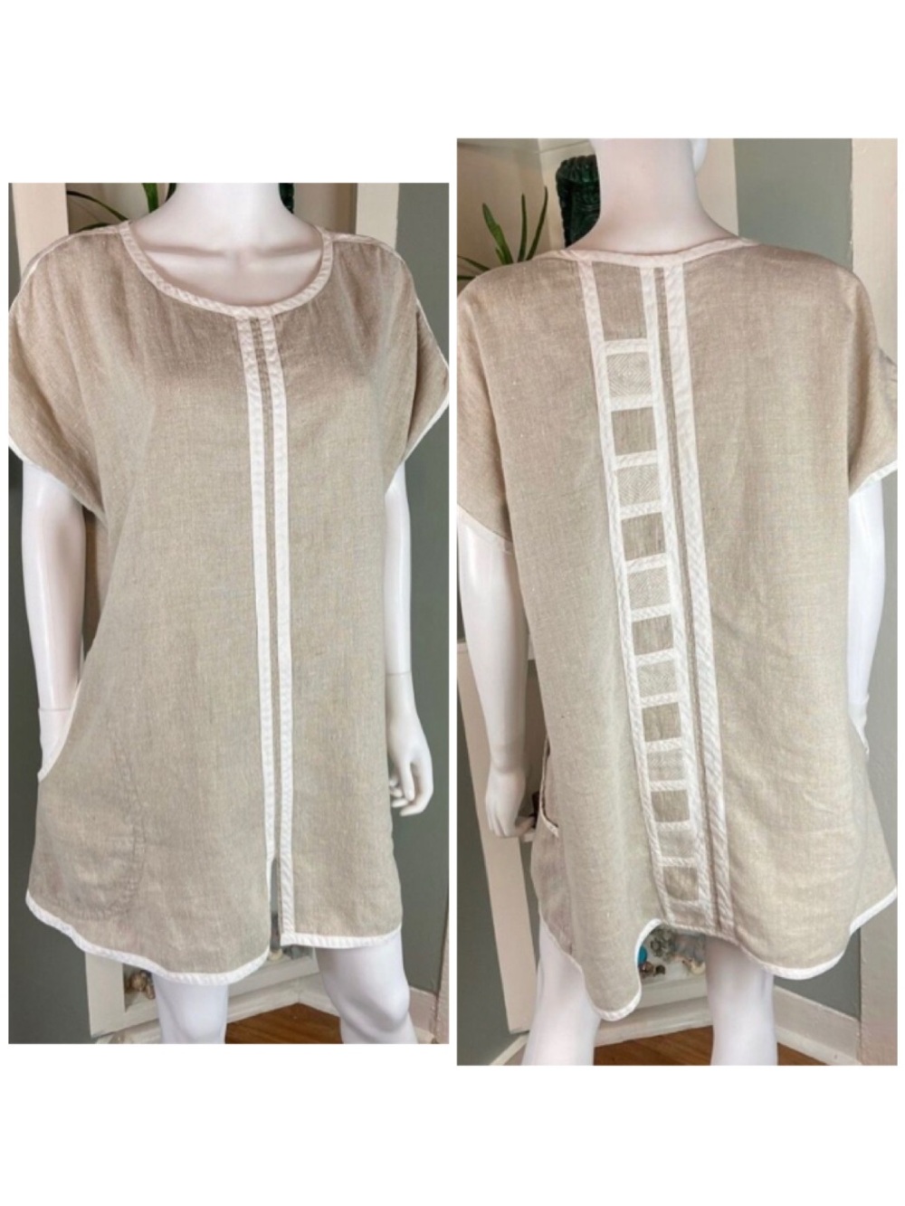 Vintage Linjer (Lines) Sonja Ohman Design Linen Sweden Tunic Shirt Top Lagenlook